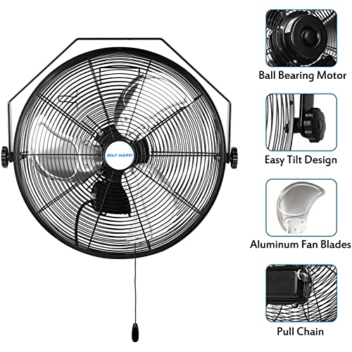 BILT HARD 3000 CFM 14 in. Outdoor Wall Mount Fan, 3-Speed Waterproof Wall Fan Industrial Grade High Velocity Outdoor Fans for Patio, Commercial, Garage, and Gazebo Use- UL Listed Black