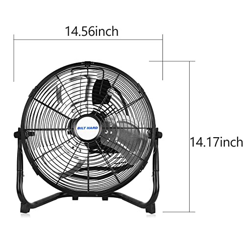 BILT HARD 12" 3-Speed High Velocity Heavy Duty Metal Floor Fan, 1650 CFM, 180-Degree Tilt, Powerful Airflow Fan for Home, Bedroom, Residential Use