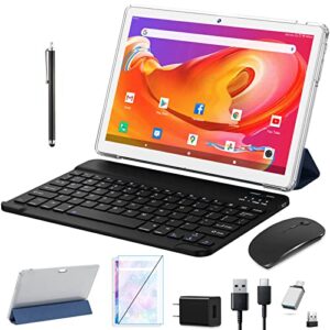 2023 latest tablet 10 inch, android 11 tablet newest quad-core processor, 2 in 1 tablet with keyboard, 64gb rom + 4gb ram storage, 128gb expandable, 2.4+5g wifi, bluetooth, gps, 1280 * 800 hd display