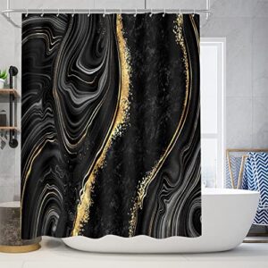 Nkzply 4 Pcs Black Marble Shower Curtain Sets with Rugs Gold Bathroom Sets with Shower Curtain and Rugs Modern Abstract Bathroom Decor Accessories Shower Curtains for Bathroom Toilet Lid Cover