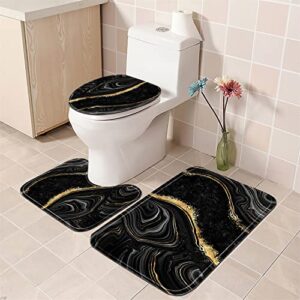 Nkzply 4 Pcs Black Marble Shower Curtain Sets with Rugs Gold Bathroom Sets with Shower Curtain and Rugs Modern Abstract Bathroom Decor Accessories Shower Curtains for Bathroom Toilet Lid Cover