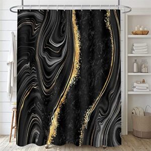 Nkzply 4 Pcs Black Marble Shower Curtain Sets with Rugs Gold Bathroom Sets with Shower Curtain and Rugs Modern Abstract Bathroom Decor Accessories Shower Curtains for Bathroom Toilet Lid Cover