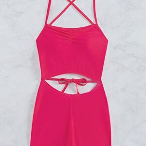 WDIRARA Women's Criss Cross Backless Ruched One Piece Swimsuit Monokini Swimwear Watermelon Pink M