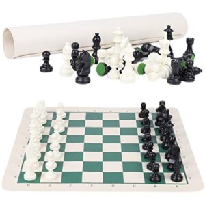 Chess Set Chess Piece Set Roll Up Chess Mat and Chess Pieces Set, Tournament Chess Pieces, Green Vinyl Travel Chess Mat Chess Board Game