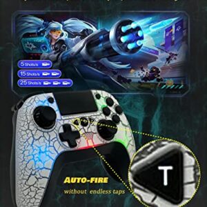 TEDBOX Wireless Controller for PS4, Wireless Remote Gamepad with Unique Cracked Design/8 Adjustable LED Colors/Programmable Back Buttons/Super Turbo/Dual Vibration, Widely Compatible with PS4/PC/iOS