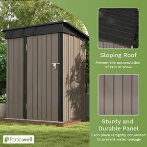 Patiowell 5x3 FT Outdoor Storage Shed, Garden Tool Shed with Sloping Roof and Lockable Door, Metal Shed for Backyard Garden Patio Lawn, Brown
