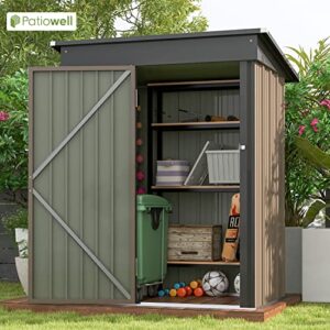 Patiowell 5x3 FT Outdoor Storage Shed, Garden Tool Shed with Sloping Roof and Lockable Door, Metal Shed for Backyard Garden Patio Lawn, Brown