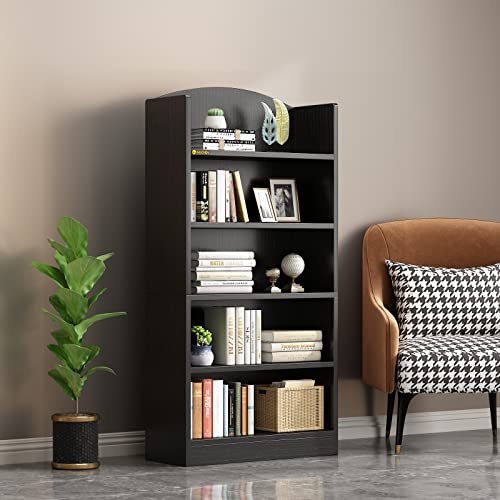 ALISENED 5 Shelf Bookcase, 47" Wood Tall Bookshelf and Bookshelves, Multifunctional Storage Organizer Shelving for Bedroom Library Living Room Home Office, Black