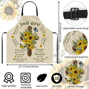 Lasnten Christian Bible Verse Apron Religious Gift for Women Waterproof Inspirational Cooking Apron with Pocket Tie Neckstrap (Sunflower)