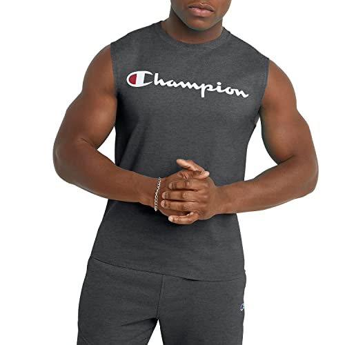 Champion T, Cotton Tee, Muscle Shirts for Men (Reg. or Big & Tall), Granite Heather Script, 4X-Large Big