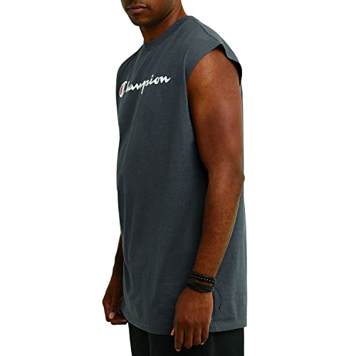 Champion T, Cotton Tee, Muscle Shirts for Men (Reg. or Big & Tall), Granite Heather Script, 4X-Large Big