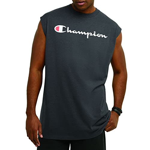 Champion T, Cotton Tee, Muscle Shirts for Men (Reg. or Big & Tall), Granite Heather Script, 4X-Large Big