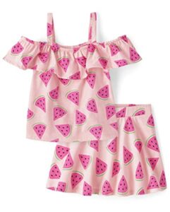 the children's place baby toddler girls sleeve shirt and shorts, 2pc set, pink watermelon, 12-18 months