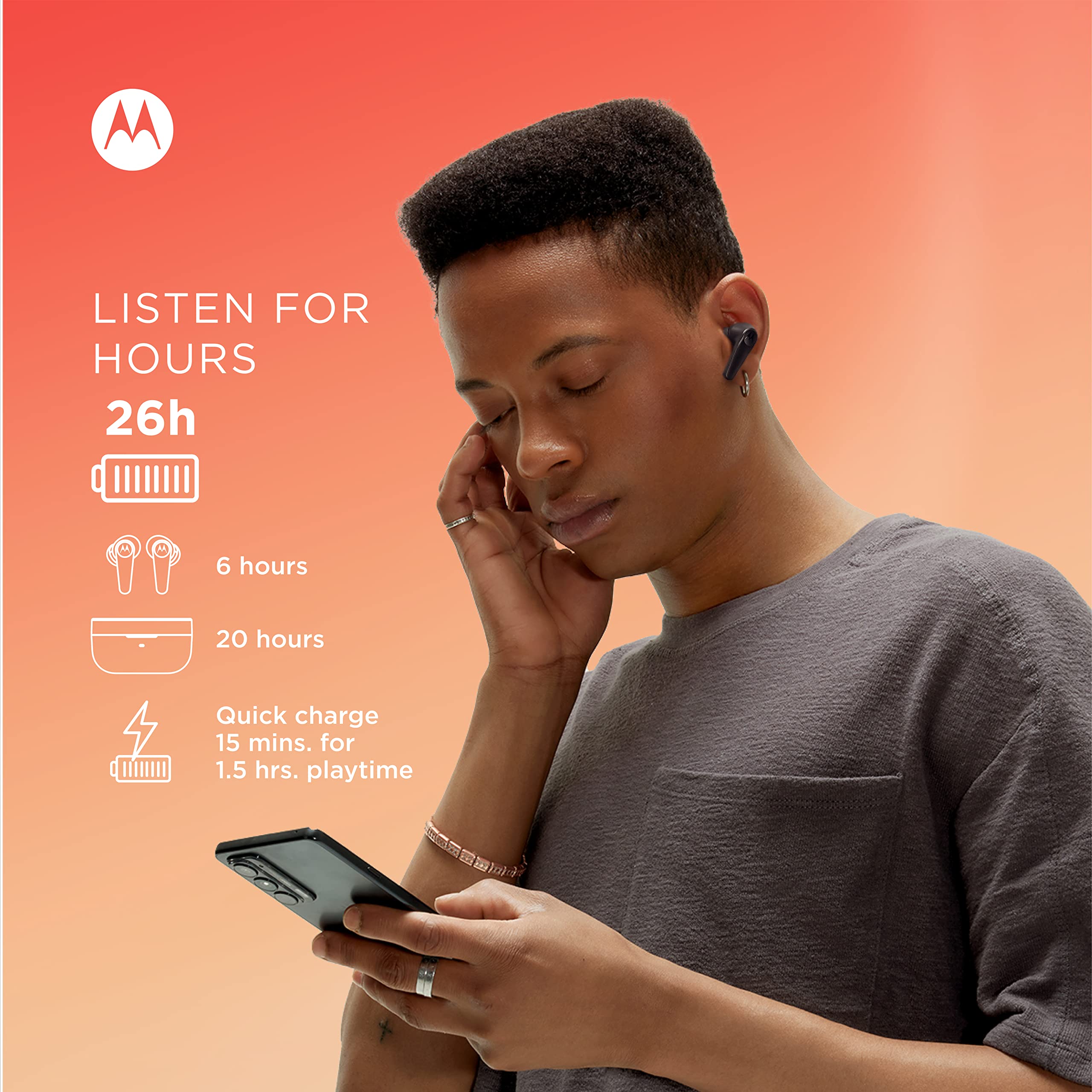 Motorola Sound Moto Buds 600 ANC Earbuds - Hybrid Active Noise Cancelling True Wireless Bluetooth Headphones with Snapdragon Sound & ENC - Fast Pair, Quick Charge, Wireless Charging Case, IPX5, Black