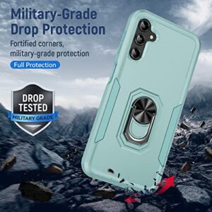 Samsung Galaxy A14 5G Case with Screen Protector, Military Grade Dual Layer Shockproof Heavy Duty Shockproof Full Body Protective Phone Cover, Built in Rotatable Magnetic Ring Holder for A14 (Green)