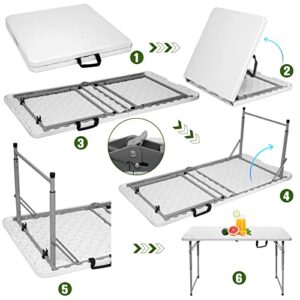 Byliable Folding Table 4 Foot Portable Heavy Duty Plastic Fold-in-Half Utility Foldable Table Small Indoor Outdoor Adjustable Height Plastic Folding Table with Carrying Handle, Camping and Party