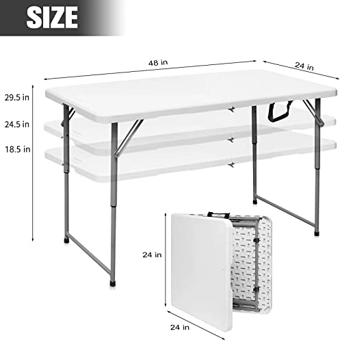 Byliable Folding Table 4 Foot Portable Heavy Duty Plastic Fold-in-Half Utility Foldable Table Small Indoor Outdoor Adjustable Height Plastic Folding Table with Carrying Handle, Camping and Party