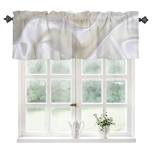 IDOWMAT Semi-Sheer Curtain Valance for Kitchen Bathroom Living Room Bedroom Small Window, Light Filtering & Privacy Half Short Drapes Gold White Marble Rod Pocket Valances, 54x18 Inch