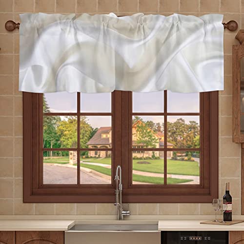 IDOWMAT Semi-Sheer Curtain Valance for Kitchen Bathroom Living Room Bedroom Small Window, Light Filtering & Privacy Half Short Drapes Gold White Marble Rod Pocket Valances, 54x18 Inch