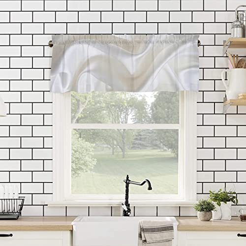 IDOWMAT Semi-Sheer Curtain Valance for Kitchen Bathroom Living Room Bedroom Small Window, Light Filtering & Privacy Half Short Drapes Gold White Marble Rod Pocket Valances, 54x18 Inch