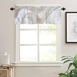 IDOWMAT Semi-Sheer Curtain Valance for Kitchen Bathroom Living Room Bedroom Small Window, Light Filtering & Privacy Half Short Drapes Gold White Marble Rod Pocket Valances, 54x18 Inch