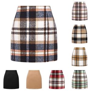 outtop plaid short skirts for women high waist wool bodycon plaid skirts casual a line mini pencil skirts knee length