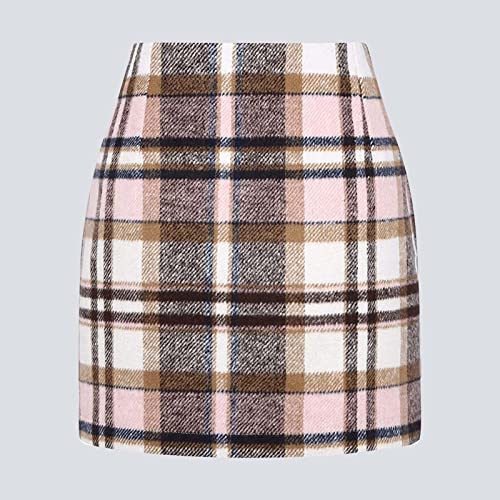 OutTop Plaid Short Skirts for Women High Waist Wool Bodycon Plaid Skirts Casual A Line Mini Pencil Skirts Knee Length
