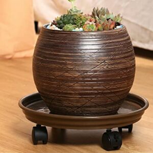 Yiting Plant Caddy with Wheels Heavy-Duty Rolling Plant Stand with Wheels Plant Dolly with Casters for Indoor and Outdoor Plant Roller Base Plant Saucer Mover -12” (12 inch, Brown)