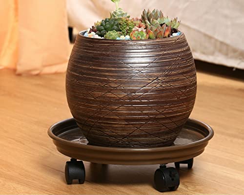 Yiting Plant Caddy with Wheels Heavy-Duty Rolling Plant Stand with Wheels Plant Dolly with Casters for Indoor and Outdoor Plant Roller Base Plant Saucer Mover -12” (12 inch, Brown)