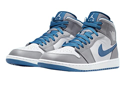 Jordan Men's Air 1 Mid, Cement Grey/White-true Blue, 13