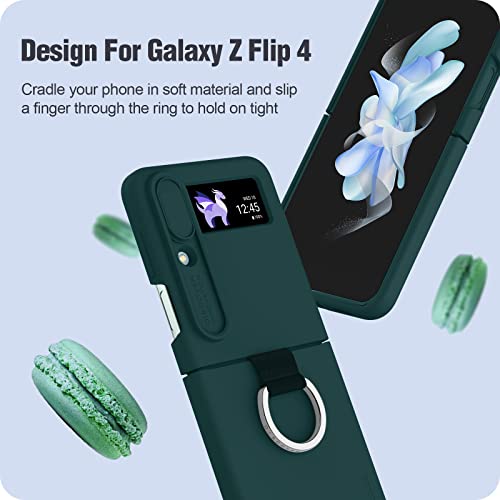 Nillkin Z Flip 4 Case, Samsung Galaxy Z Flip 4 Case with Slide Camera Lens Cover and Finger Grip & Silicone Protective Slim Thin Women Girl Cute Phone Case for Galaxy Z Flip 4 5G (2022)-Green