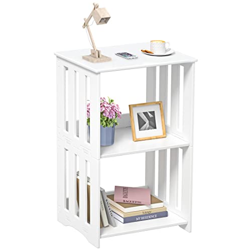 HAYOFAMY 3-Tier End Table Nightstand White, Narrow Side Table with Storage Shelf, Small Bookshelf Bedside Table for Bedroom, Living Room, Office, Bathroom