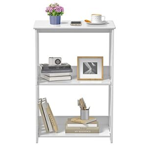 HAYOFAMY 3-Tier End Table Nightstand White, Narrow Side Table with Storage Shelf, Small Bookshelf Bedside Table for Bedroom, Living Room, Office, Bathroom