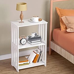 HAYOFAMY 3-Tier End Table Nightstand White, Narrow Side Table with Storage Shelf, Small Bookshelf Bedside Table for Bedroom, Living Room, Office, Bathroom