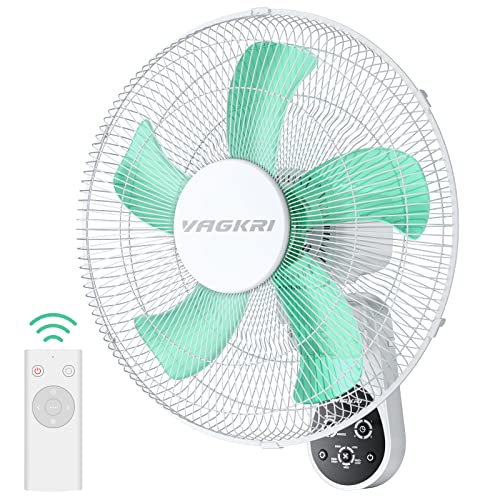 VAGKRI Wall Mount Fan, 16 Inch Wall Fan with 5 Blades, 5 Speeds, 8 Hour Timer, 90° Oscillating Quiet Fan with Remote for Home Office Bedroom Living Room Garage