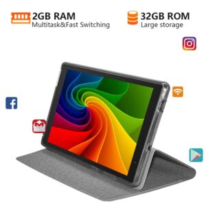IWEGGO 8inch Tablet with Case, Android 11 , 2G RAM, 32GB ROM,Quad-Core 1.6GHz Processor, 4300mAh, FHD Display, Dual Camera, FM, Type-C, incloud case