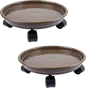 2pcs plant caddy,planter pot mover, plant pot pallet dolly caster with universal wheels, round movable planter dolly trolley tray pallet outdoor indoor tree flower stand planter (13 inch+2pcs+brown)