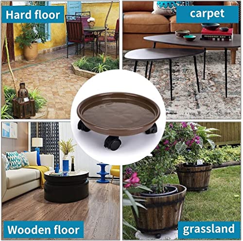 2Pcs Plant Caddy,Planter Pot Mover, Plant Pot Pallet Dolly Caster with Universal Wheels, Round Movable Planter Dolly Trolley Tray Pallet Outdoor Indoor Tree Flower Stand Planter (13 inch+2pcs+brown)