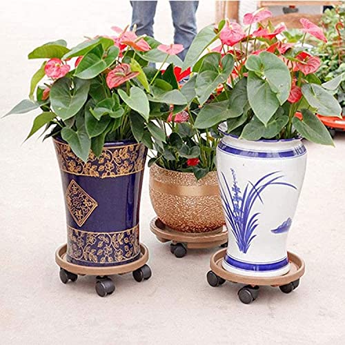 2Pcs Plant Caddy,Planter Pot Mover, Plant Pot Pallet Dolly Caster with Universal Wheels, Round Movable Planter Dolly Trolley Tray Pallet Outdoor Indoor Tree Flower Stand Planter (13 inch+2pcs+brown)