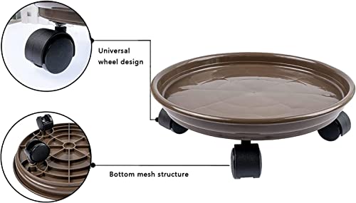 2Pcs Plant Caddy,Planter Pot Mover, Plant Pot Pallet Dolly Caster with Universal Wheels, Round Movable Planter Dolly Trolley Tray Pallet Outdoor Indoor Tree Flower Stand Planter (13 inch+2pcs+brown)