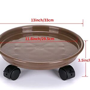 2Pcs Plant Caddy,Planter Pot Mover, Plant Pot Pallet Dolly Caster with Universal Wheels, Round Movable Planter Dolly Trolley Tray Pallet Outdoor Indoor Tree Flower Stand Planter (13 inch+2pcs+brown)