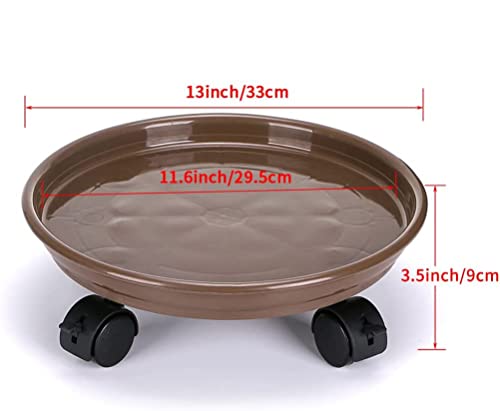 2Pcs Plant Caddy,Planter Pot Mover, Plant Pot Pallet Dolly Caster with Universal Wheels, Round Movable Planter Dolly Trolley Tray Pallet Outdoor Indoor Tree Flower Stand Planter (13 inch+2pcs+brown)