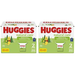 sensitive baby wipes, huggies natural care baby diaper wipes, unscented, hypoallergenic, 99% purified water, 2 refill packs, 176 count (pack of 4) (704 wipes total)