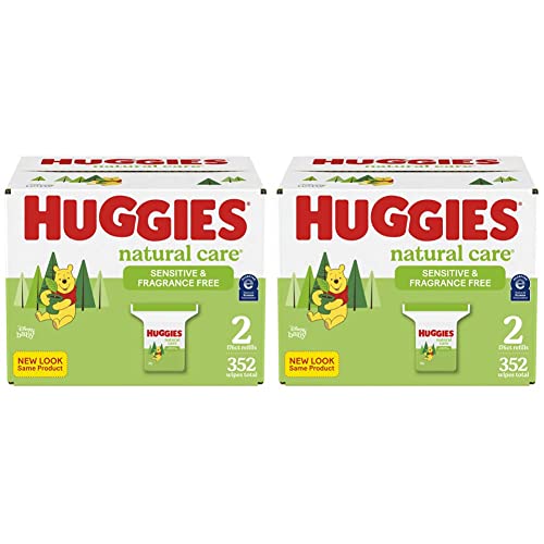 Sensitive Baby Wipes, Huggies Natural Care Baby Diaper Wipes, Unscented, Hypoallergenic, 99% Purified Water, 2 Refill Packs, 176 Count (Pack of 4) (704 Wipes Total)