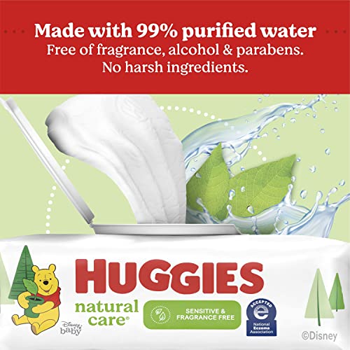 Sensitive Baby Wipes, Huggies Natural Care Baby Diaper Wipes, Unscented, Hypoallergenic, 99% Purified Water, 2 Refill Packs, 176 Count (Pack of 4) (704 Wipes Total)