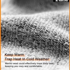 KEECOW Merino Wool Crew Socks For Men & Women, Thermal, Warm, Winter Cushion Socks For Hiking Working Running, 3 Pairs (Large, Charcoal B)