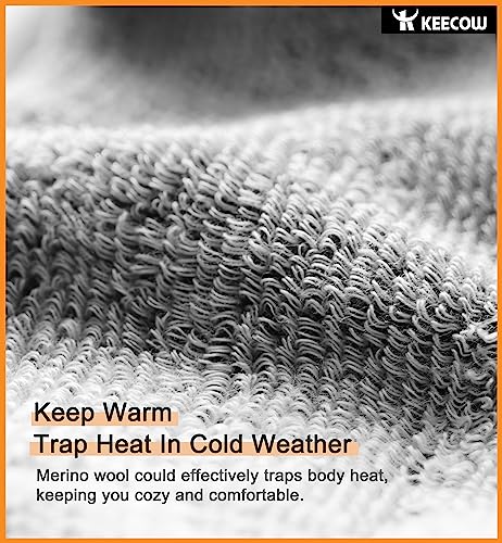 KEECOW Merino Wool Crew Socks For Men & Women, Thermal, Warm, Winter Cushion Socks For Hiking Working Running, 3 Pairs (Large, Charcoal B)