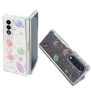 abbery for samsung galaxy z fold 4 5g case clear with design, cute for women glitter stars moon sparkle tpu & pc transparent space theme aesthetic case for samsung galaxy z fold 4 (space)