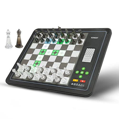 Vonset Core L6 Computer Chess Game Electronic Chess Set Computer Chess Board with LED Light Chess Computer for Adults and Kids with Double Queen Pieces for Beginners