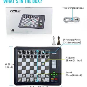 Vonset Core L6 Computer Chess Game Electronic Chess Set Computer Chess Board with LED Light Chess Computer for Adults and Kids with Double Queen Pieces for Beginners